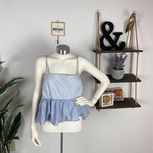 Zara Blue and White Seersucker Babydoll Tank Top